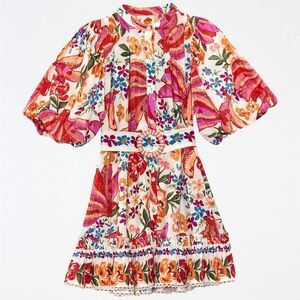 White Spring Bananas Belted Mini Dress